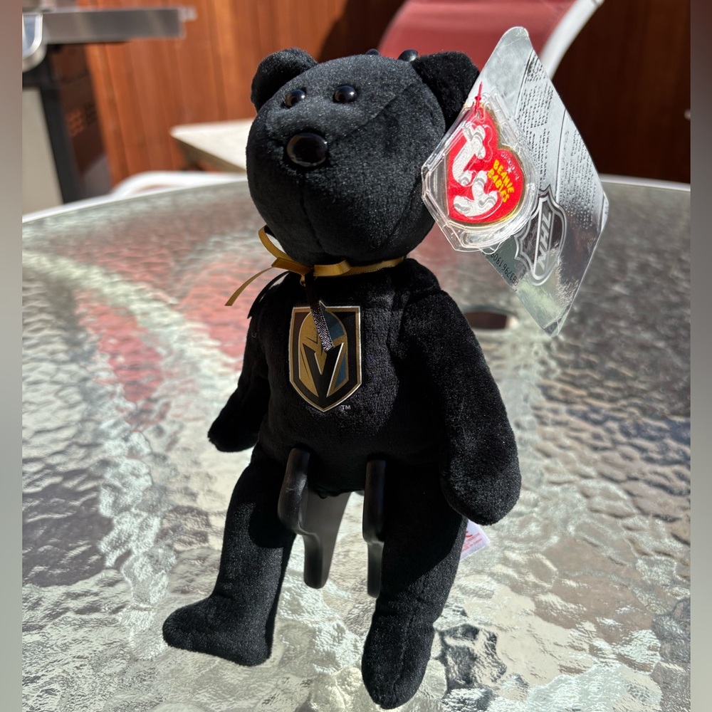 Black TY LVGK Beanie Bear with Gold TEAM Logo (8”)